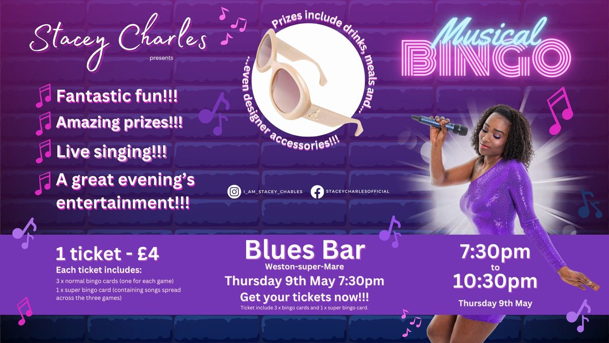Musical Bingo with Stacey Charles - Live at Blues Bar (Weston-super-Mare) - Thursday 9th May 7:30pm