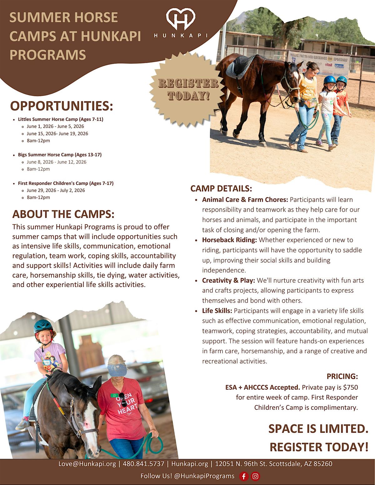Summer Horse Camps at Hunkapi Programs 7-12yrs. 06.1-06.05