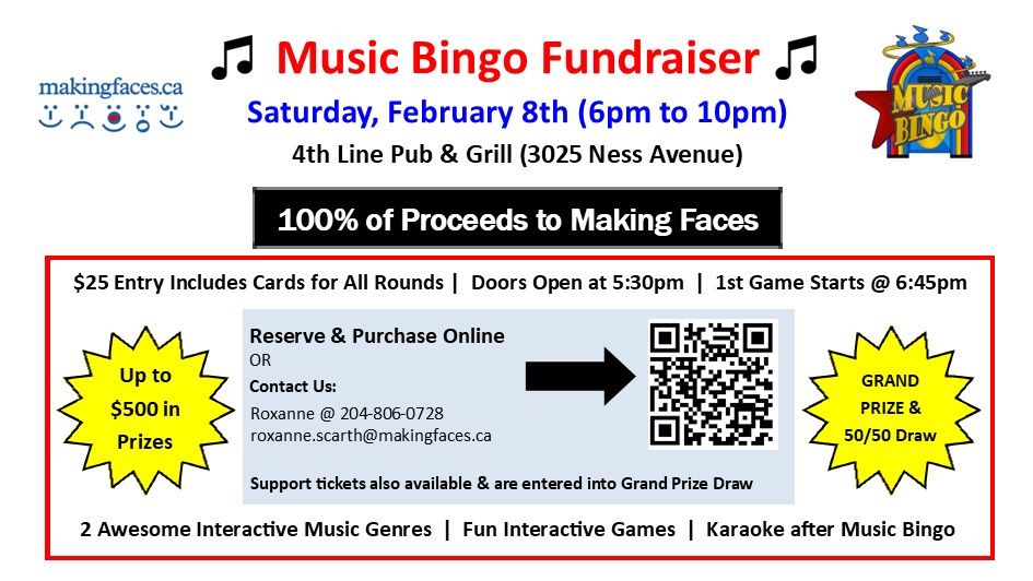 Music Bingo Fundraiser in support of Making Faces