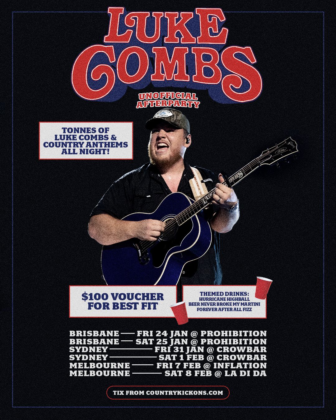 LUKE COMBS AFTERPARTY BRISBANE SAT 25TH JAN