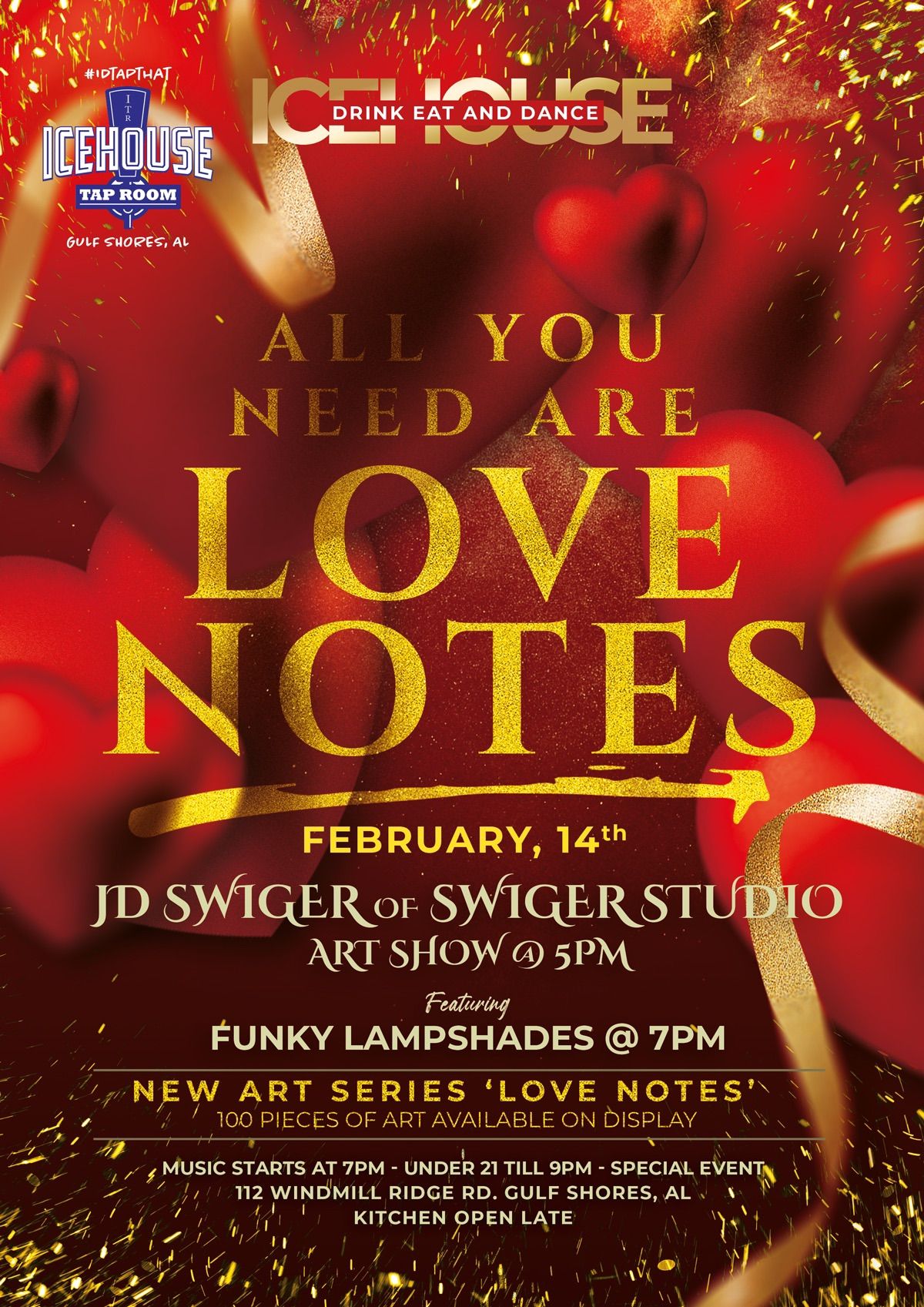 Icehouse & Swiger Studio Presents\u201cLove Notes\u201dJD Swiger\u2019s Newest Series Feb 14 w\/The Funky Lampshades