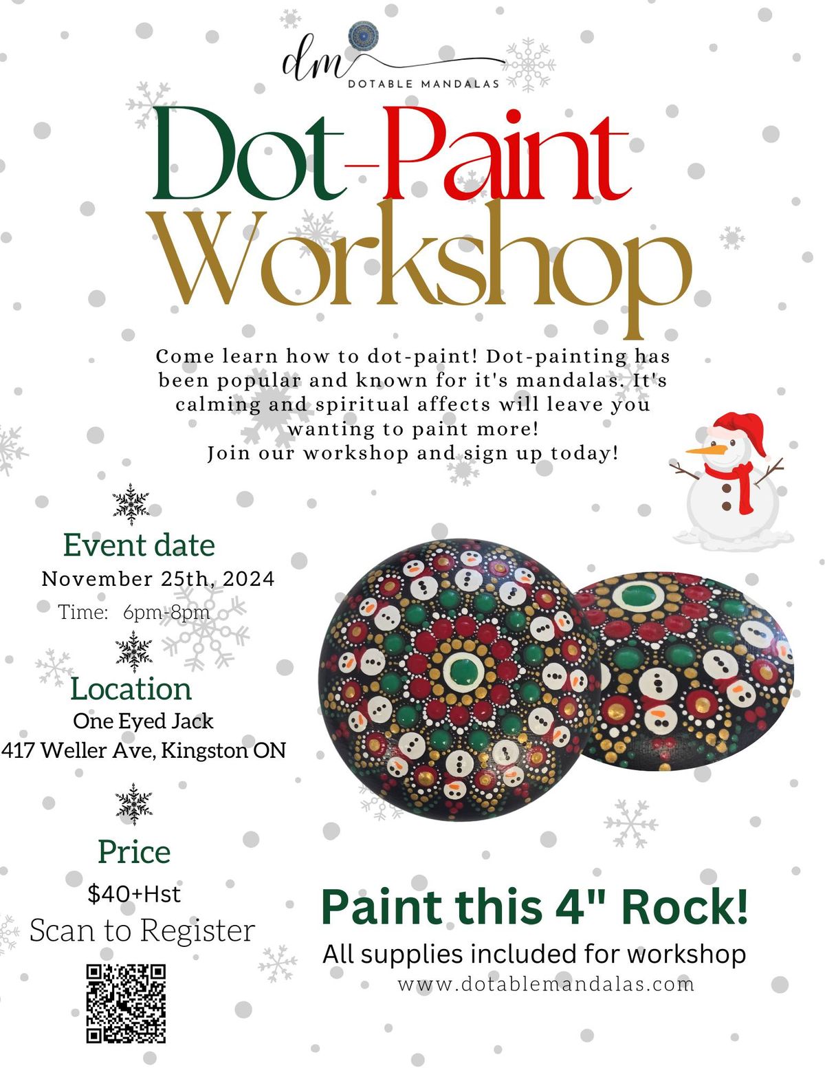 Kingston-4" Snowman\/Holiday theme Rock Dot-Paint Night