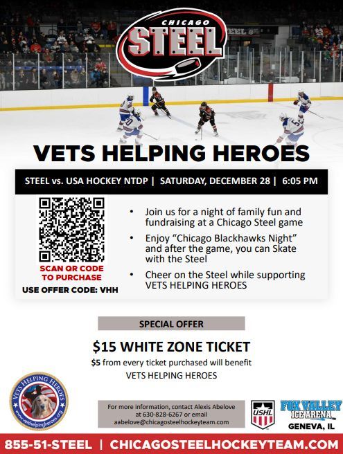 VHH Fundraising Game 12\/28:  Chicago Blackhawks Night. Post-Game Skate with the Steel