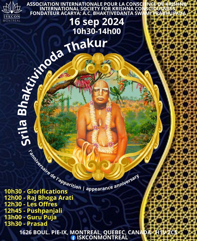 Srila Bhaktivinoda Thakura, Apparition\/Appearance Anniversary