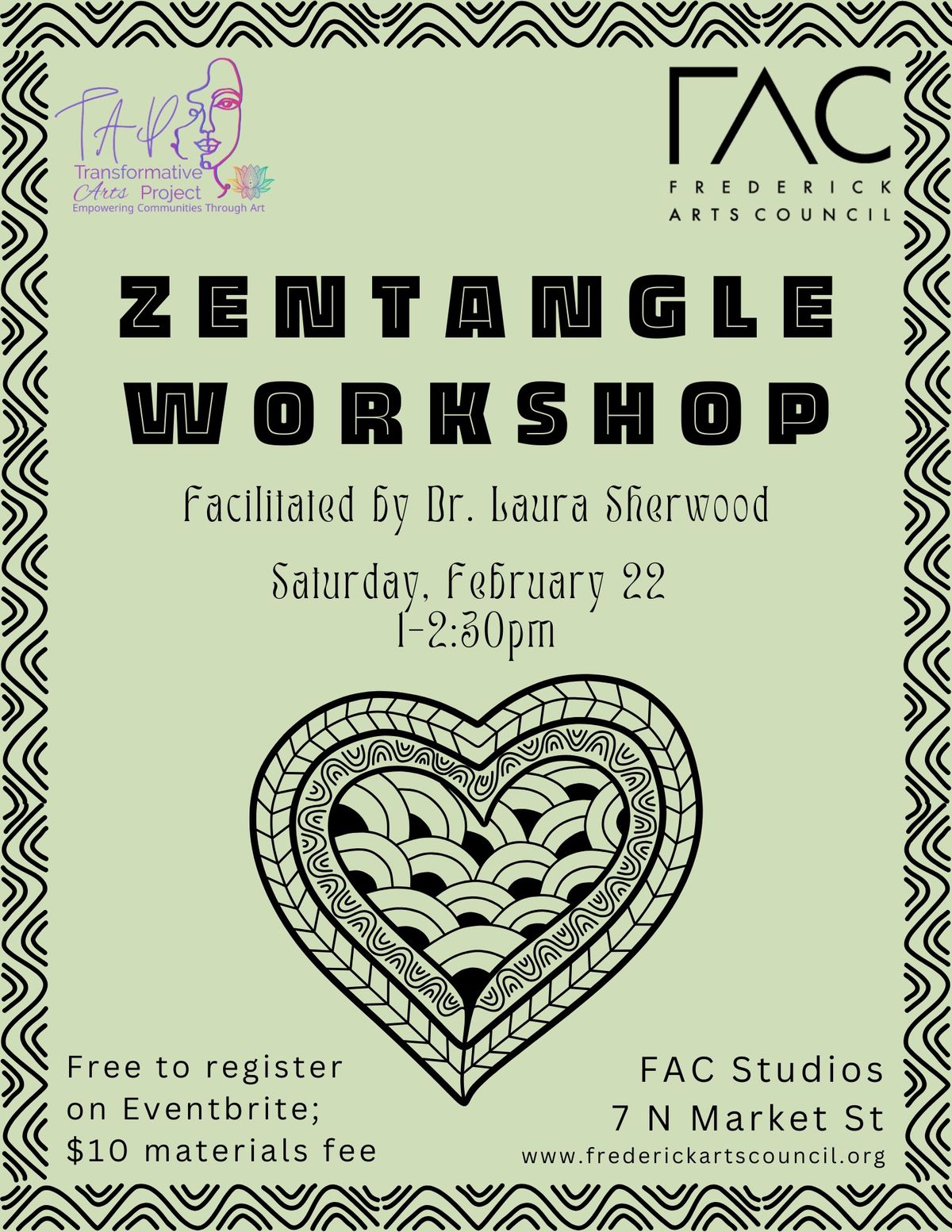 Zentangle Workshop facilitated by Dr. Laura Sherwood of Transformative Arts Project