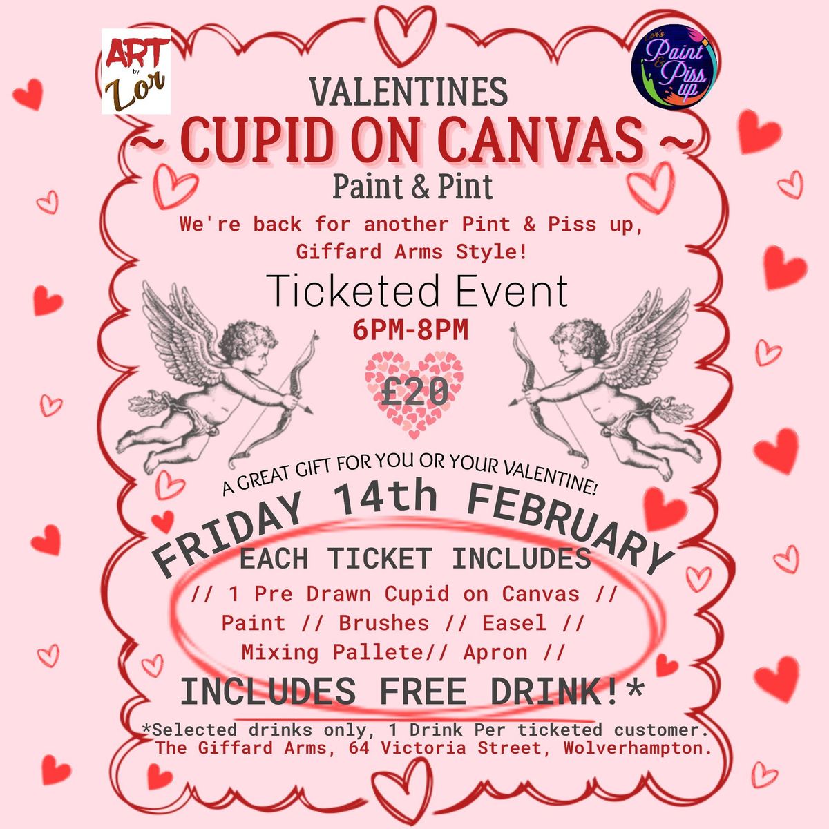 Cupid on Canvas Paint & Sip @ The Giffard Arms ~ Wolverhampton