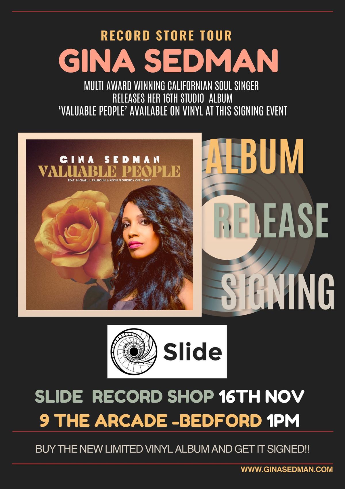 Gina Sedman 'Valuable People' LP signing - Slide Records