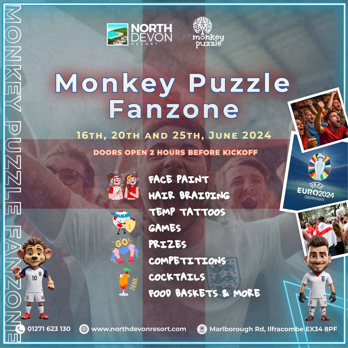 Monkey Puzzle FANZONE x England vs Serbia x UEFA Euro 2024, North Devon