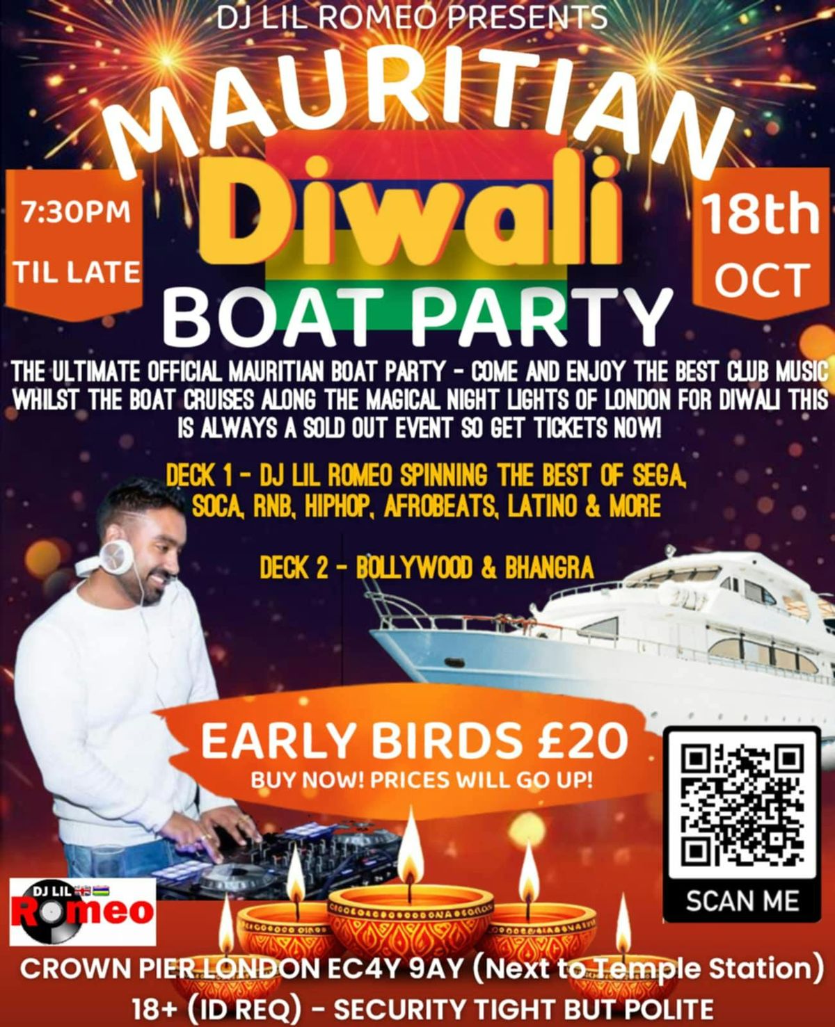 Mauritian Diwali Boat Party + free  after party \/ \u00a315 flash sale