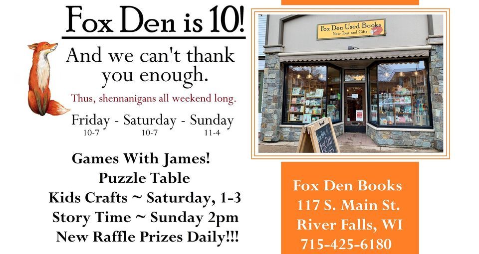 Celebrating 10 Years at Fox Den Books!!!