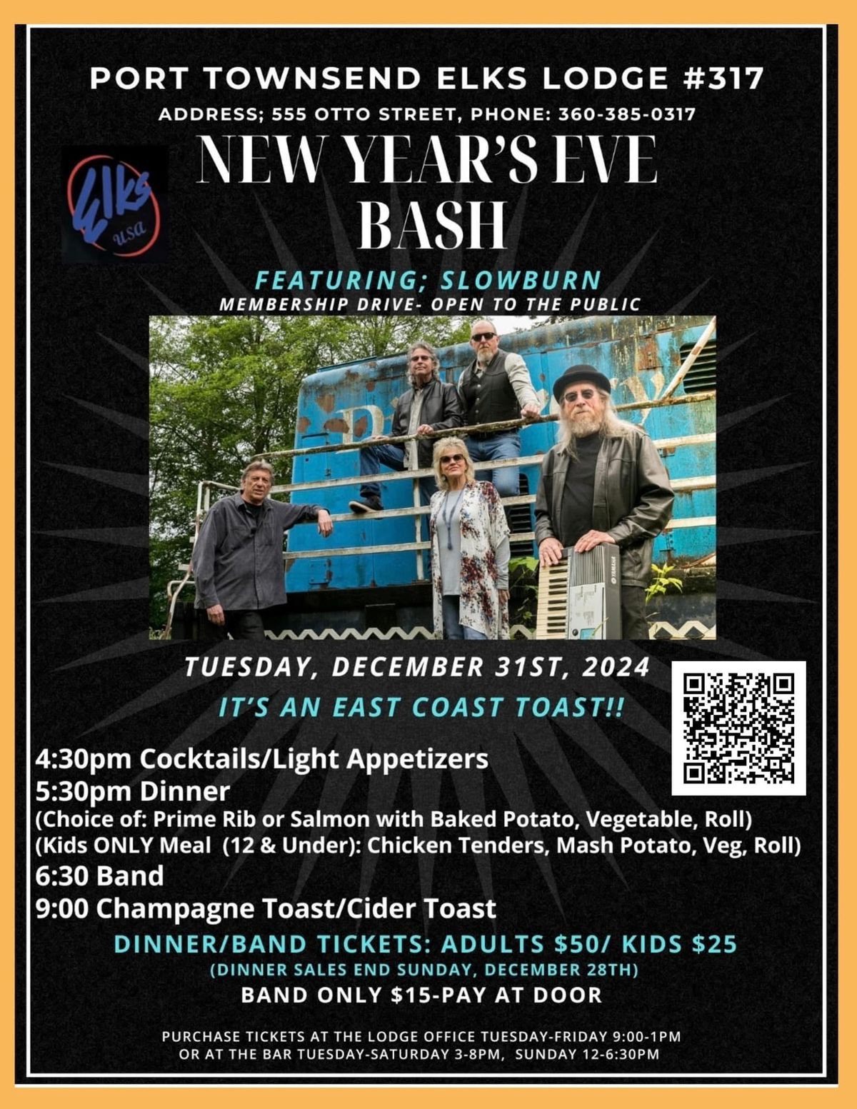 New Year's Eve with SLOWBURN at 'Port Townsend Elks Lodge #317