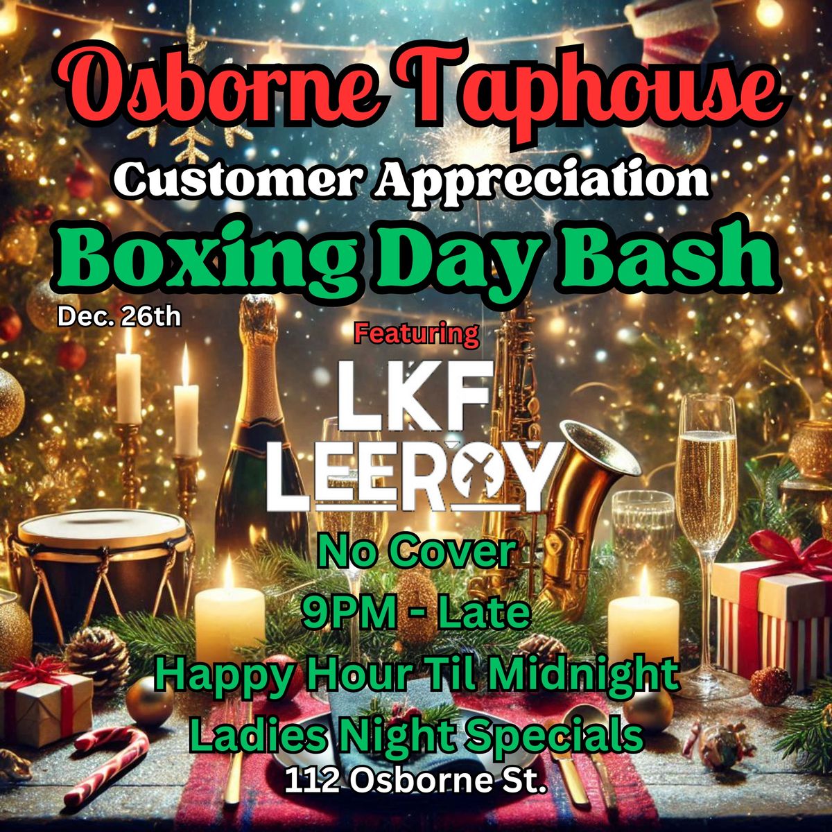 No Cover Boxing Day Bash Live at Osborne Taphouse!