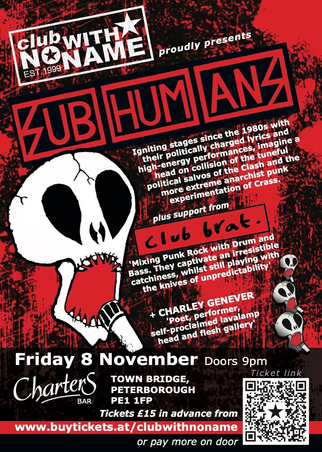 SUBHUMANS \/ CLUB BRAT \/ CHARLEY GENEVER - PETERBOROUGH, CHARTERS - 8\/11\/24