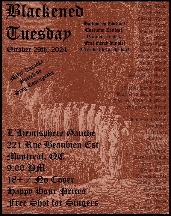 Blackened Tuesday @ L'Hemisphere Gauche - October 29th, 2024