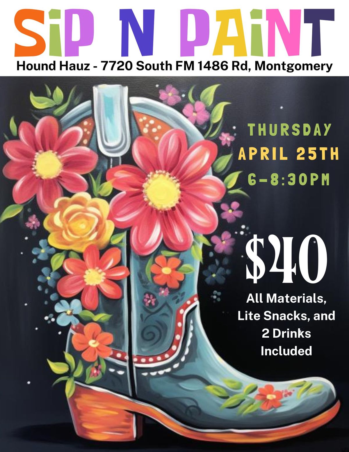 Boot Scootin' Paint Party at Hound Hauz -7720 S FM 1486 Rd, Montgomery
