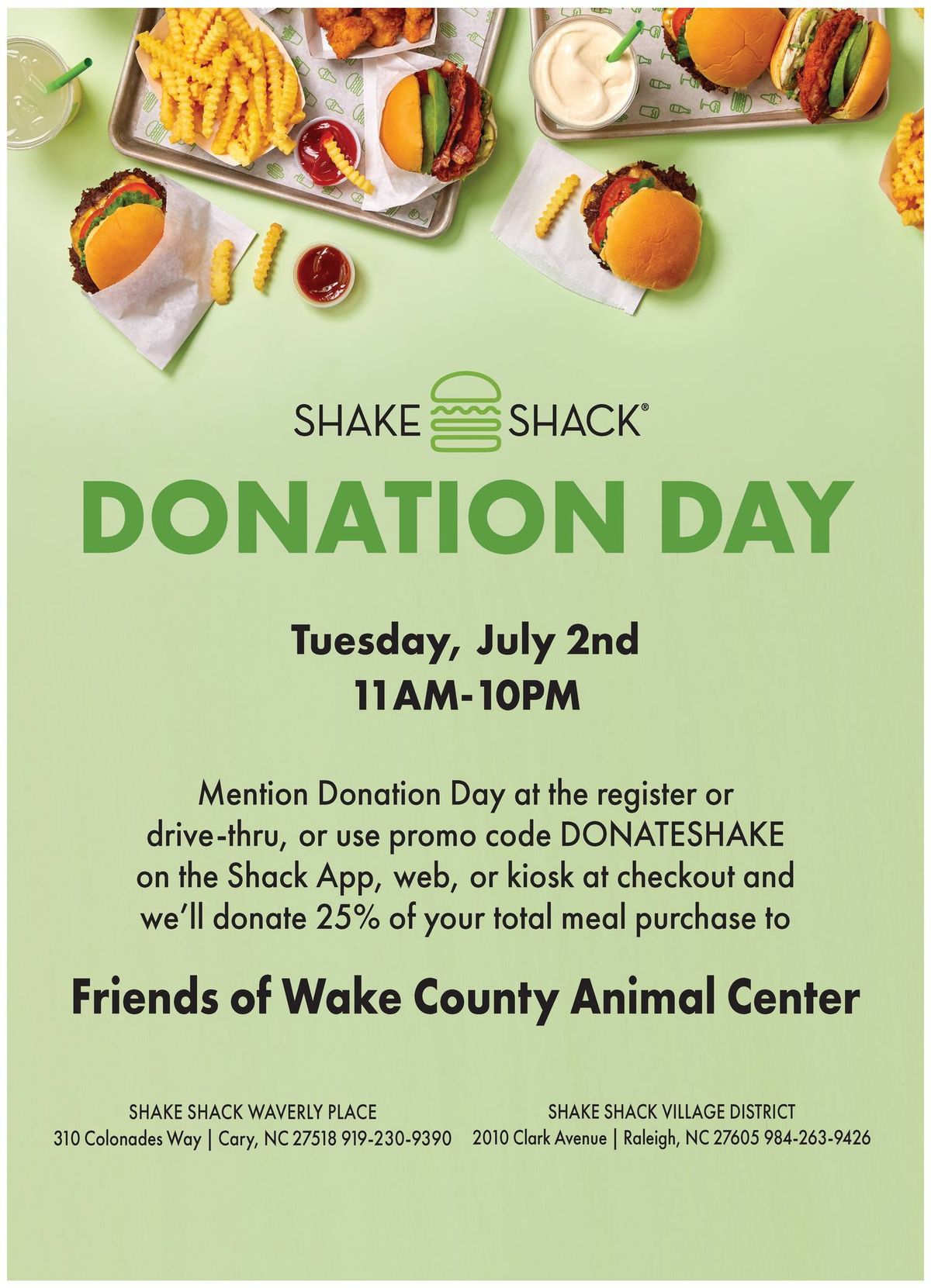 Shake Shack Donation Day for Friends of Wake County Animal Center