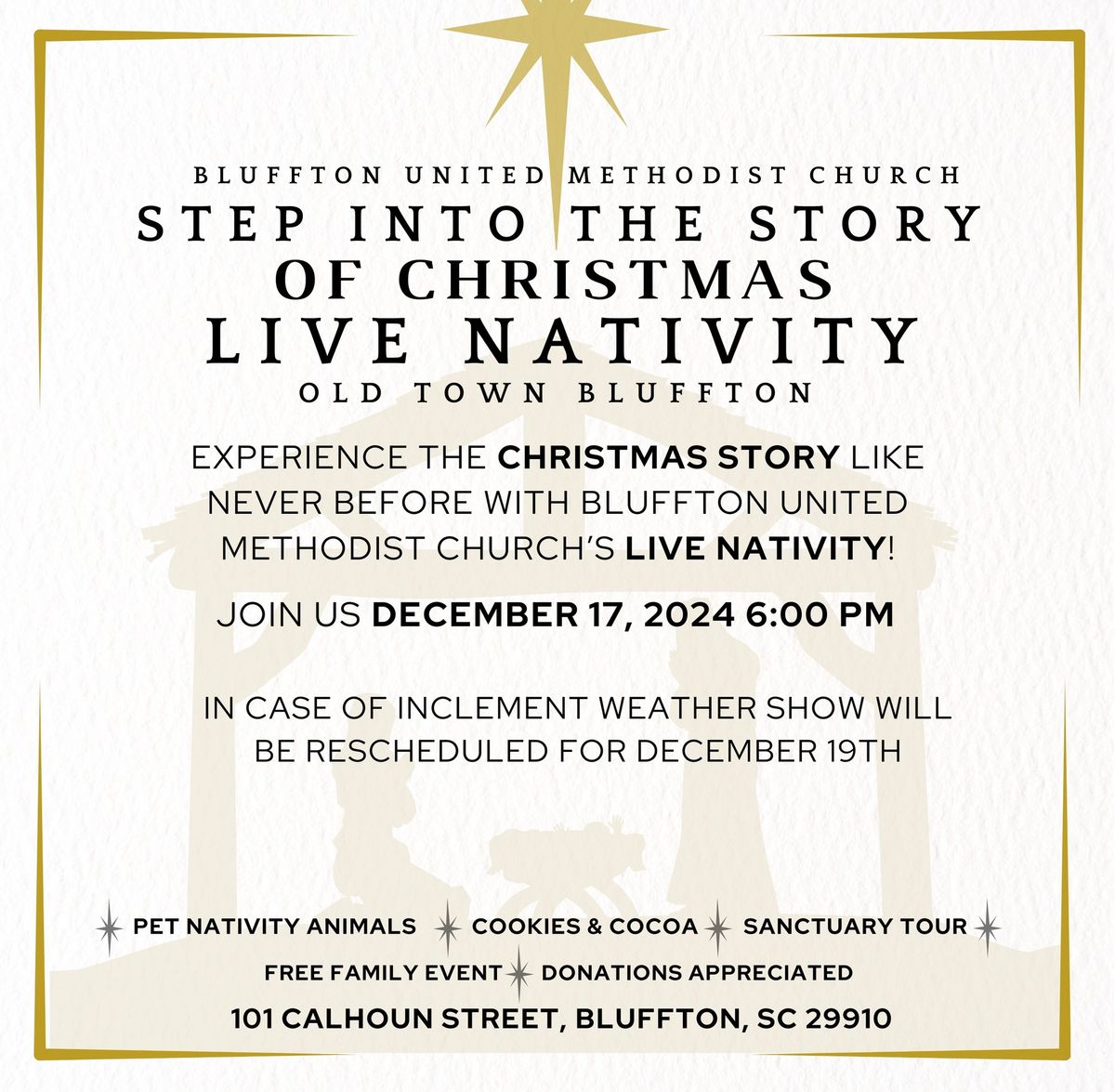 Live Nativity (with live animals) in Old Town Bluffton