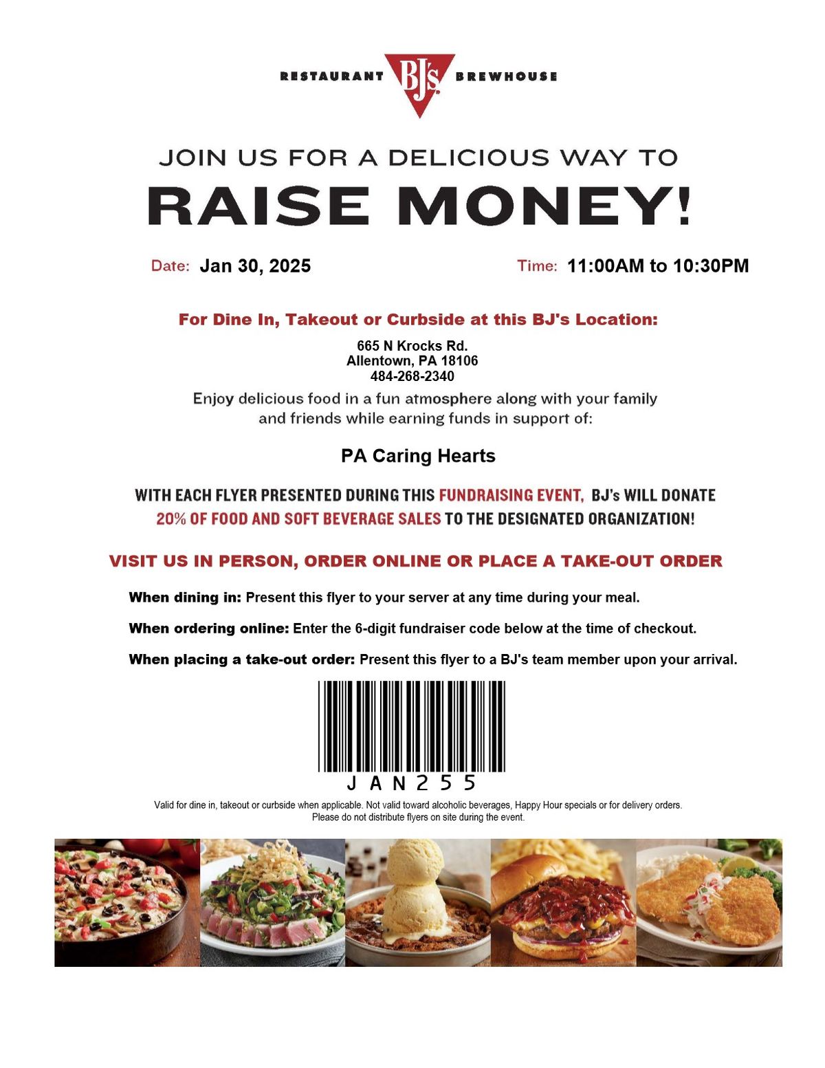 BJ'S BREWHOUSE - YOU DINE - THEY'LL DONATE TO HELP OUR RESCUE ANIMALS!