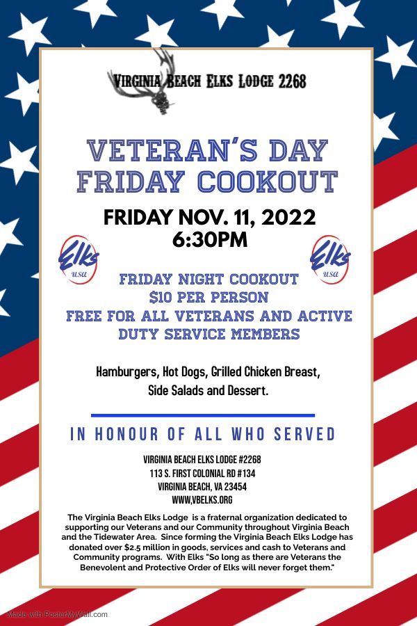 Veterans Day Cookout, Virginia Beach Elks Lodge 2268, 11 November 2022