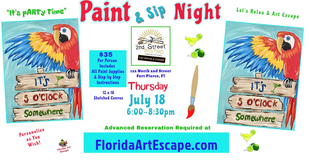 "It's pARTy Time" Paint & Sip Night \ud83c\udfa8\ud83c\udf79 Thur, July 18 @ 6pm at 2nd Street Bistro 