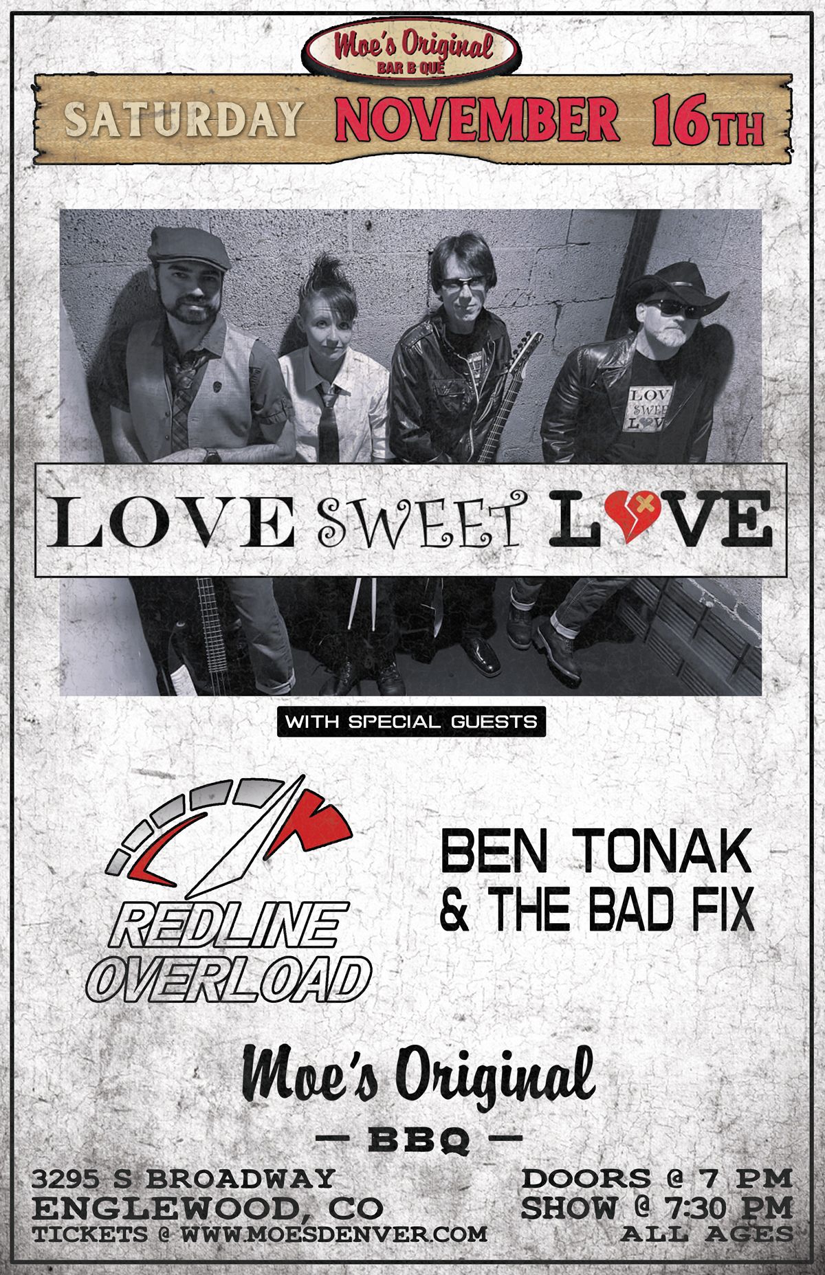 Love Sweet Love w\/ Redline Overload + Ben Tonak & The Bad Fix