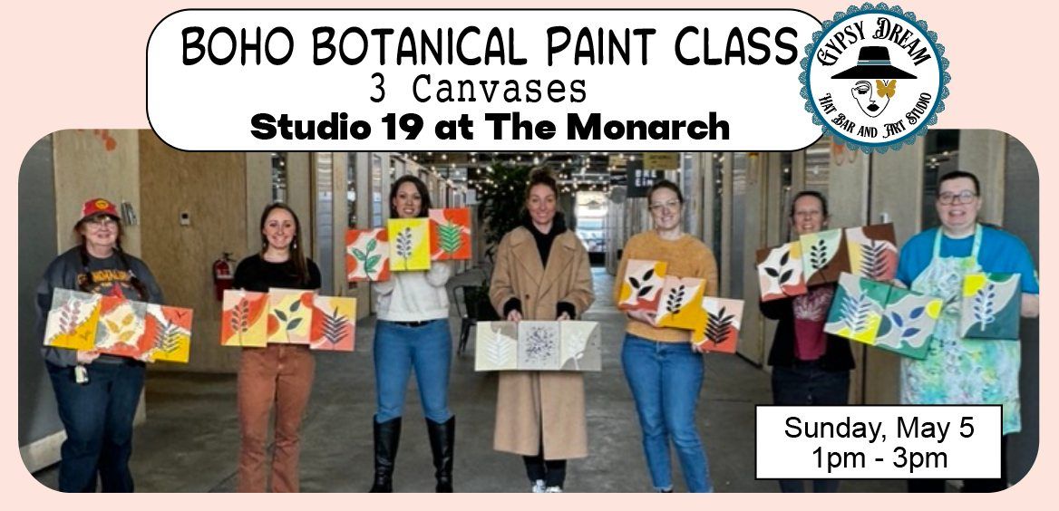 Boho Botanical Trio: Step-by-Step Painting Class on Small Canvases, May 5