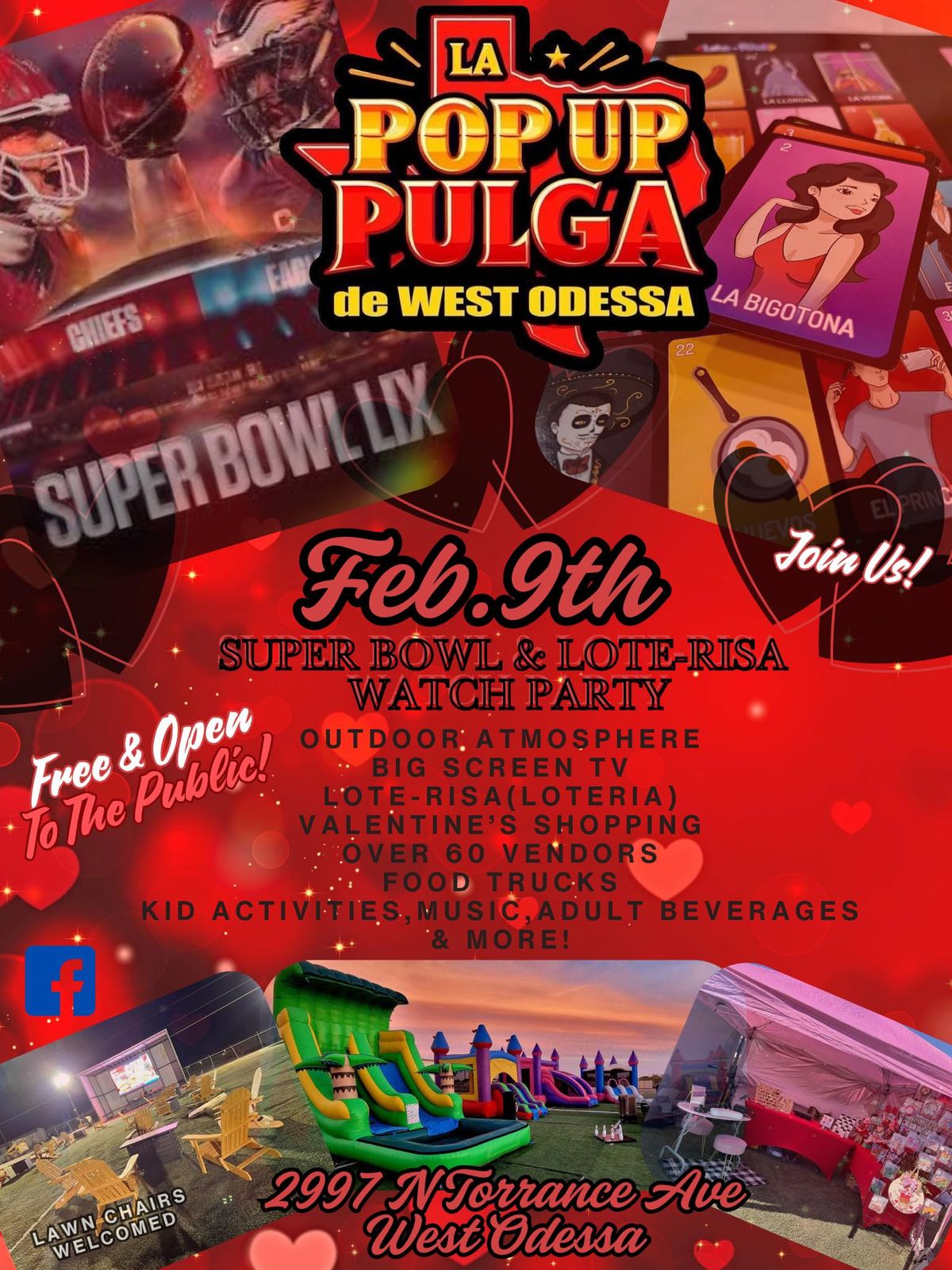 Lote-Risa, Pre-Valentines POP-UP & NFL SUPER BOWL WATCH PARTY @ La Pop Up Pulga de West Odessa!