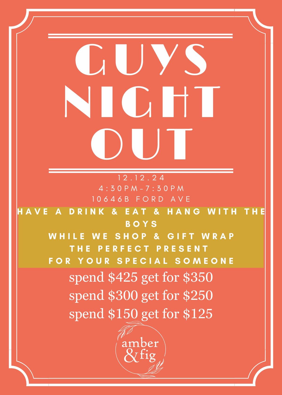 Guys Night Out--Let us shop & wrap for  you!