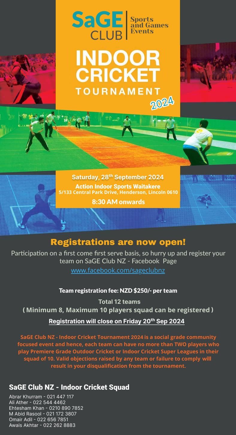 \ud83c\udfcfSAGE CLUB NZ - INDOOR CRICKET TOURNAMENT 2024\ud83c\udfcf