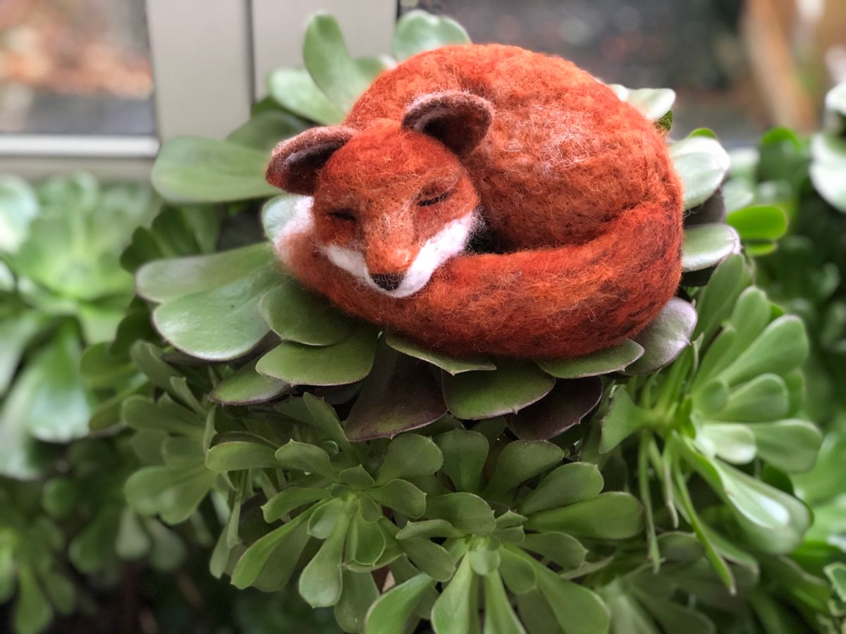 Needle felting sleeping fox workshop