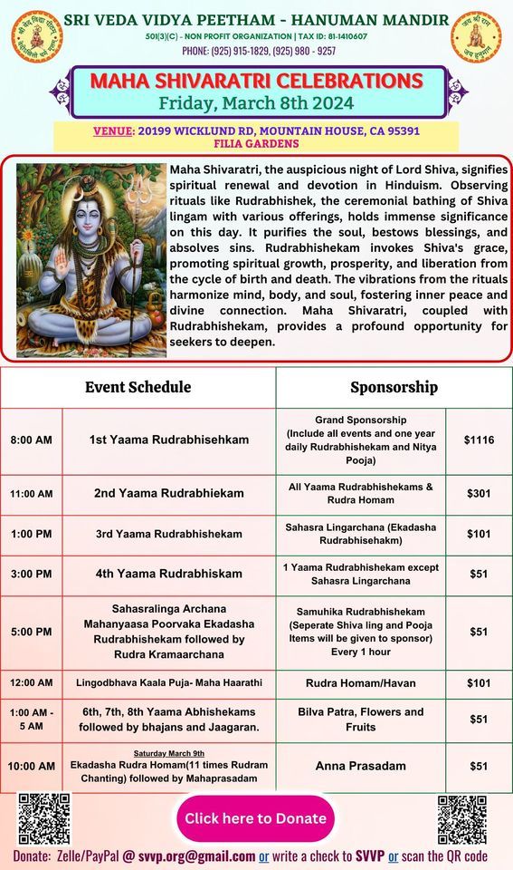 Maha Shivaratri Celebrations 2024, Wicklund Rd, Tracy, CA 95391, United