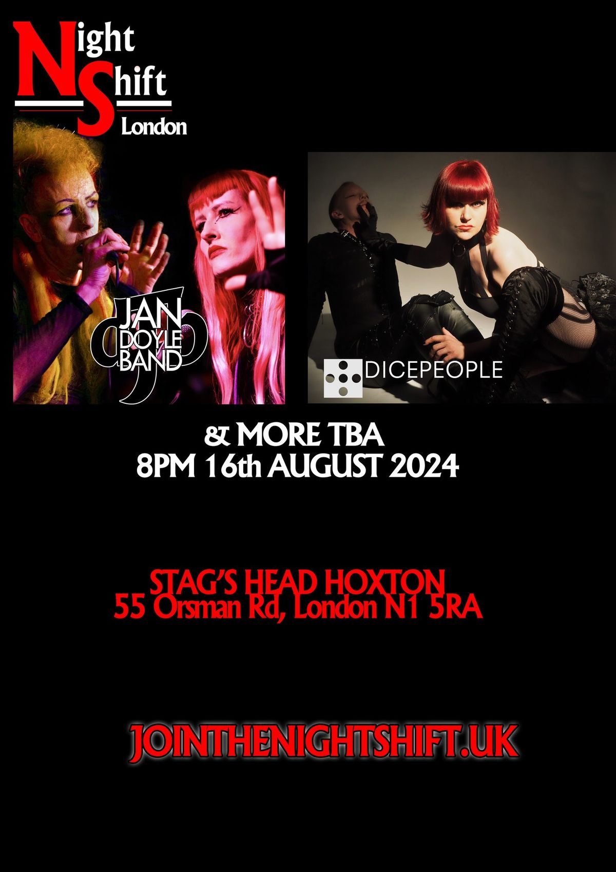 Night Shift London: Jan Doyle Band. Dicepeople & more (16th August)
