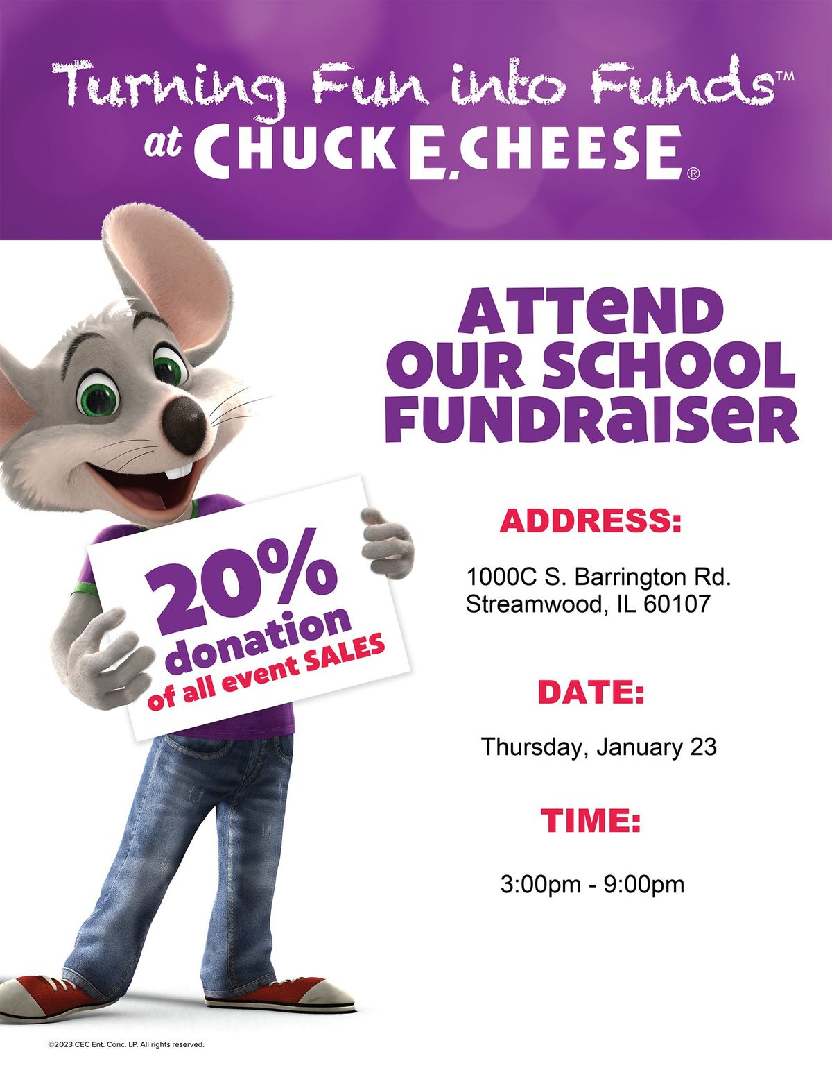 Building Block Preschool Chuck E. Cheese Fundraiser