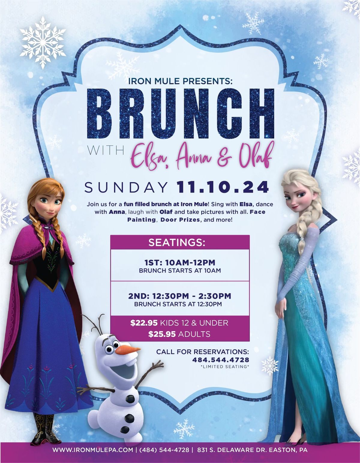 Elsa, Anna & Olaf Brunch at Iron Mule