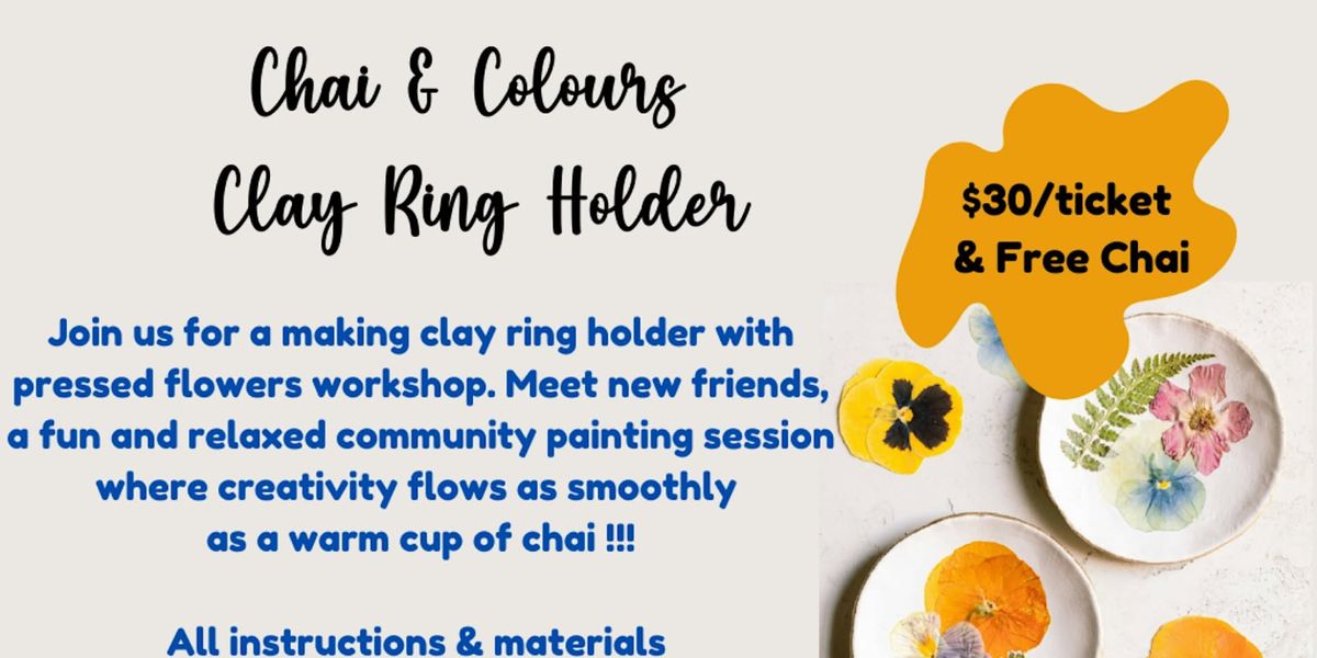 Chai & Colours -  Clay ring dish with pressed flowers