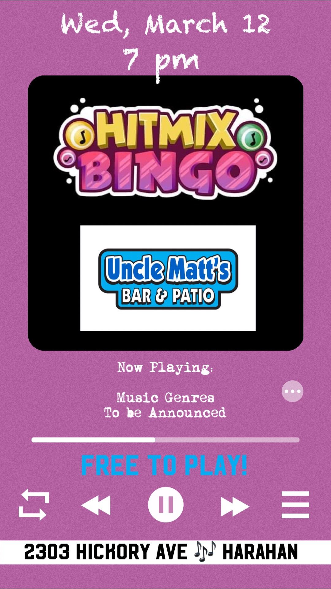 HitMix Bingo at Uncle Matt's - Free to play!