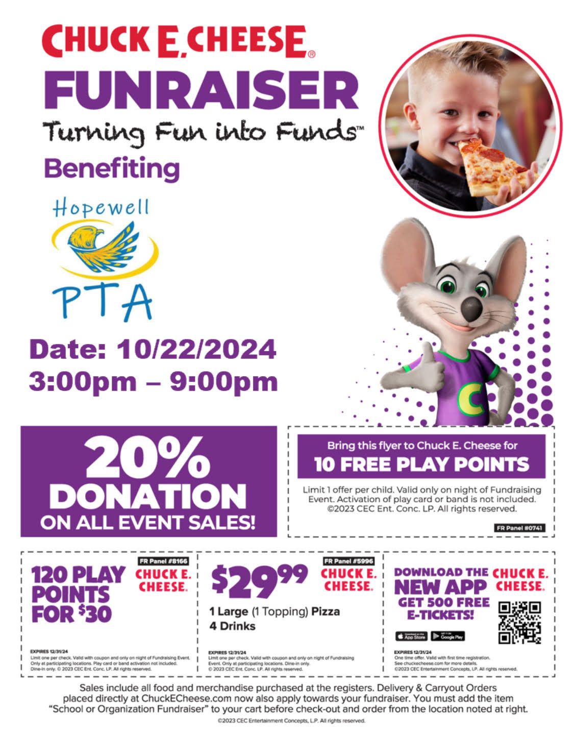 Chuck E. Cheese Night Supporting Hopewell PTA!