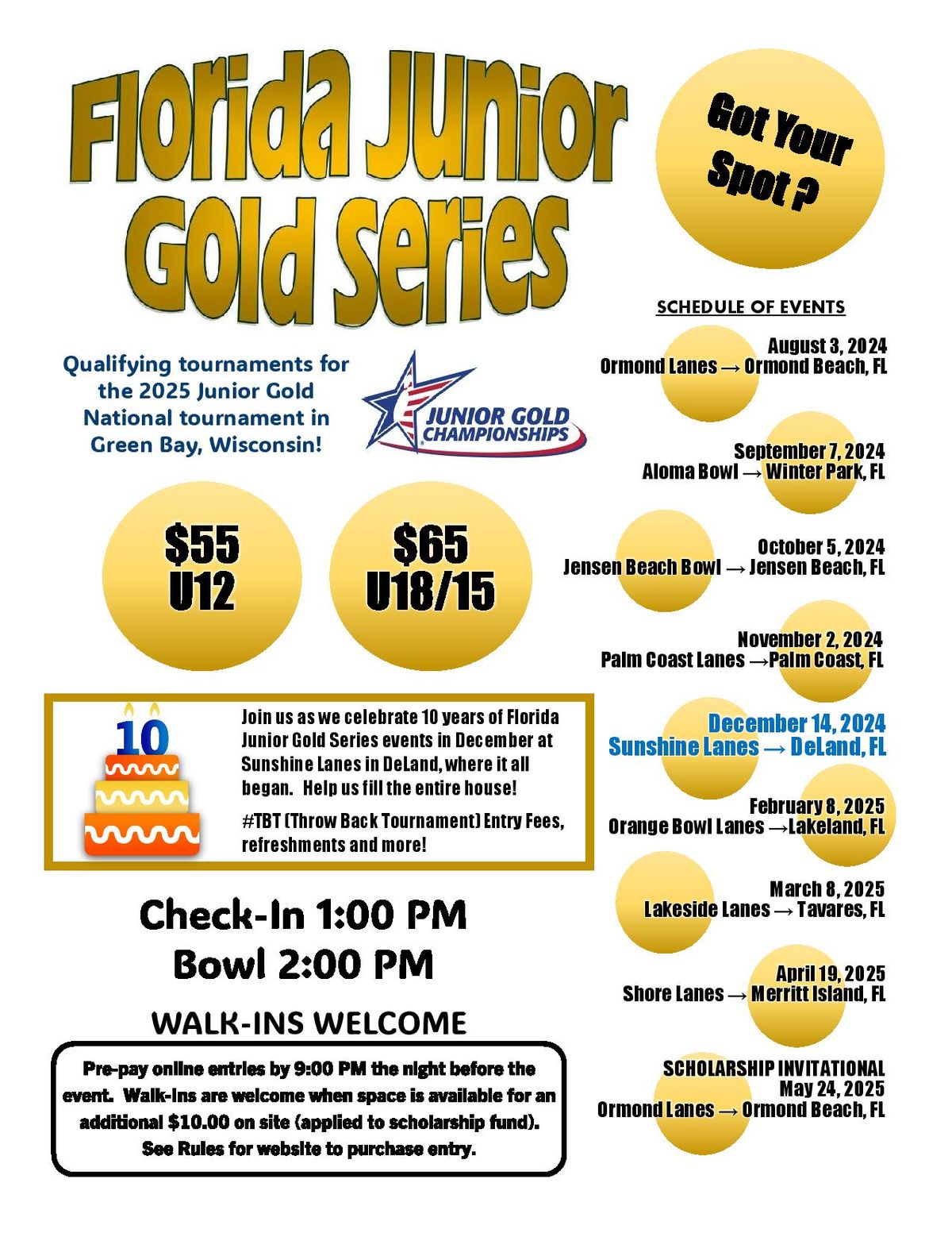 Florida Junior Gold Series - Sunshine Lanes - Deland, FL - December 14, 2024