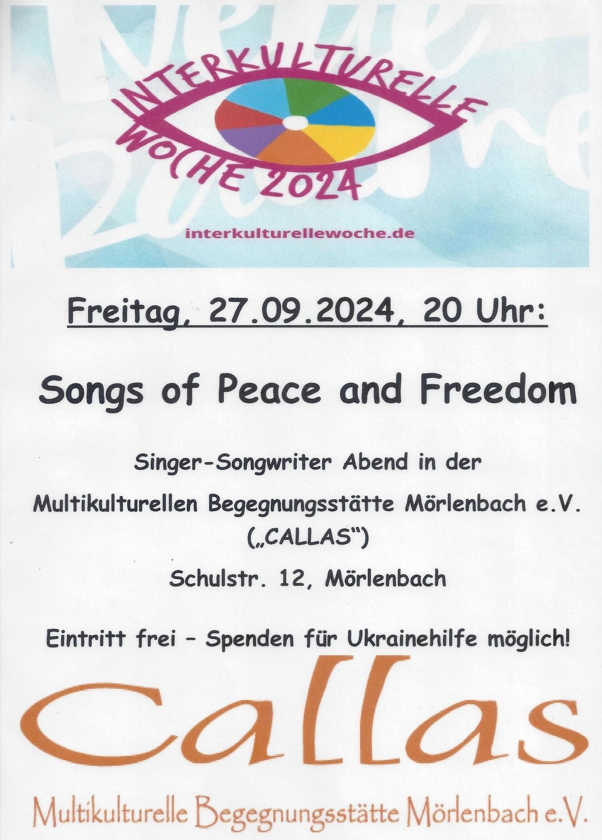 Interkulturelle Woche im "CALLAS": Songs of Peace and Freedom