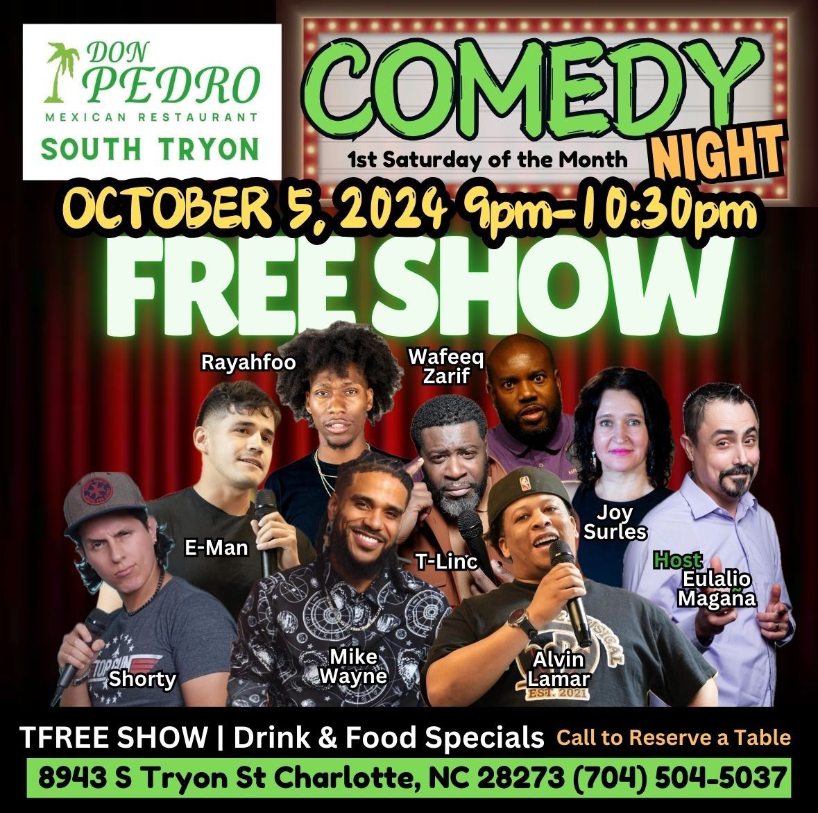 FREE Comedy Show at Don Pedro South Tryon, Charlotte NC