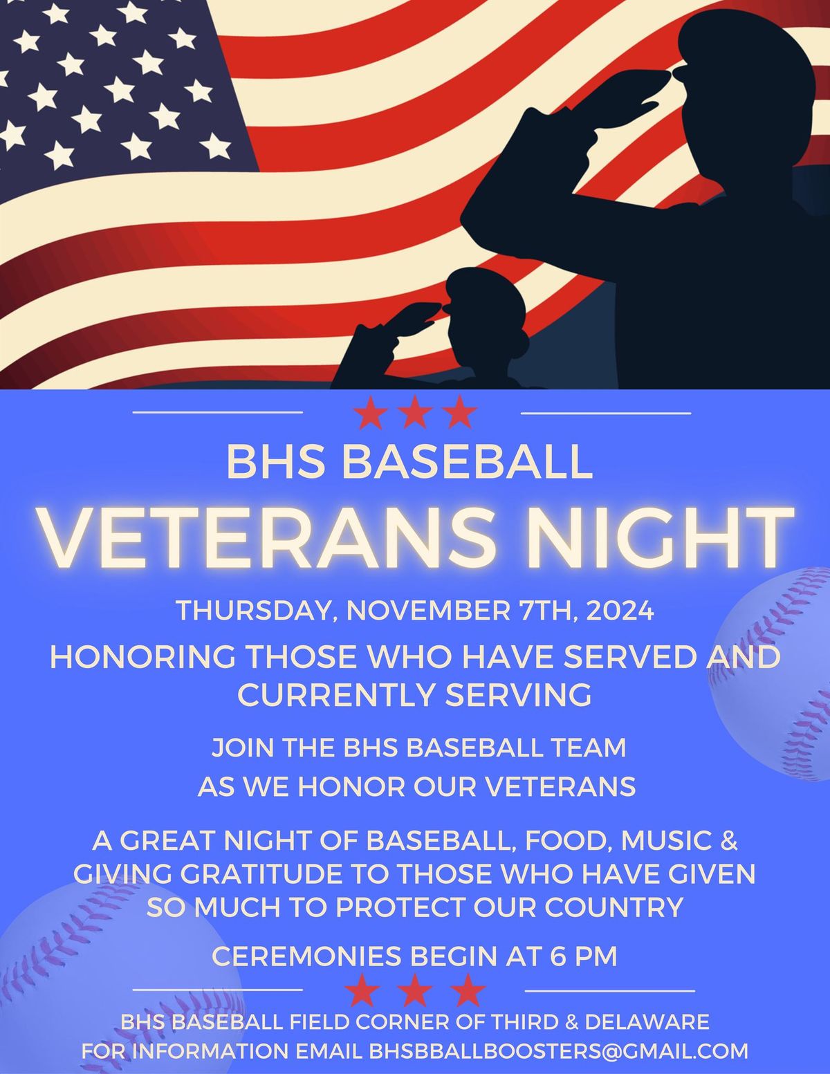 BHS Baseball Veteran's Night