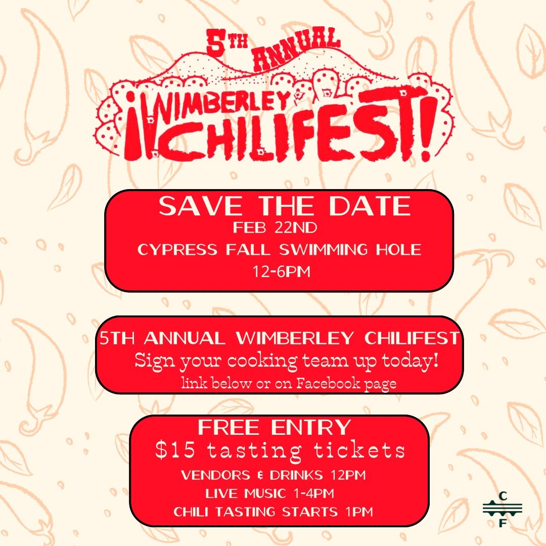 5th Annual Cypress Falls Wimberley CHILIFEST Saturday!