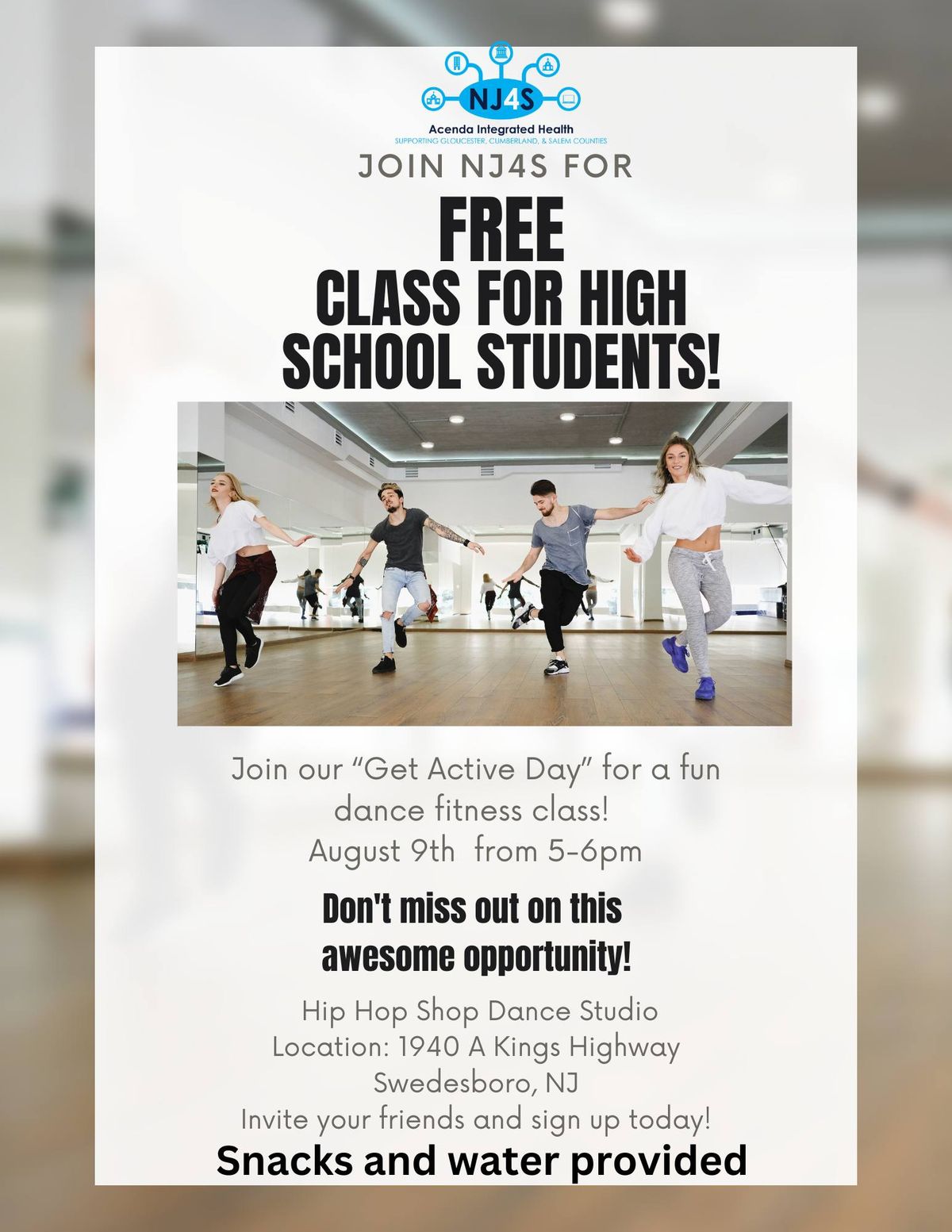 "Get Active" Dance Fitness Class for High School Students!