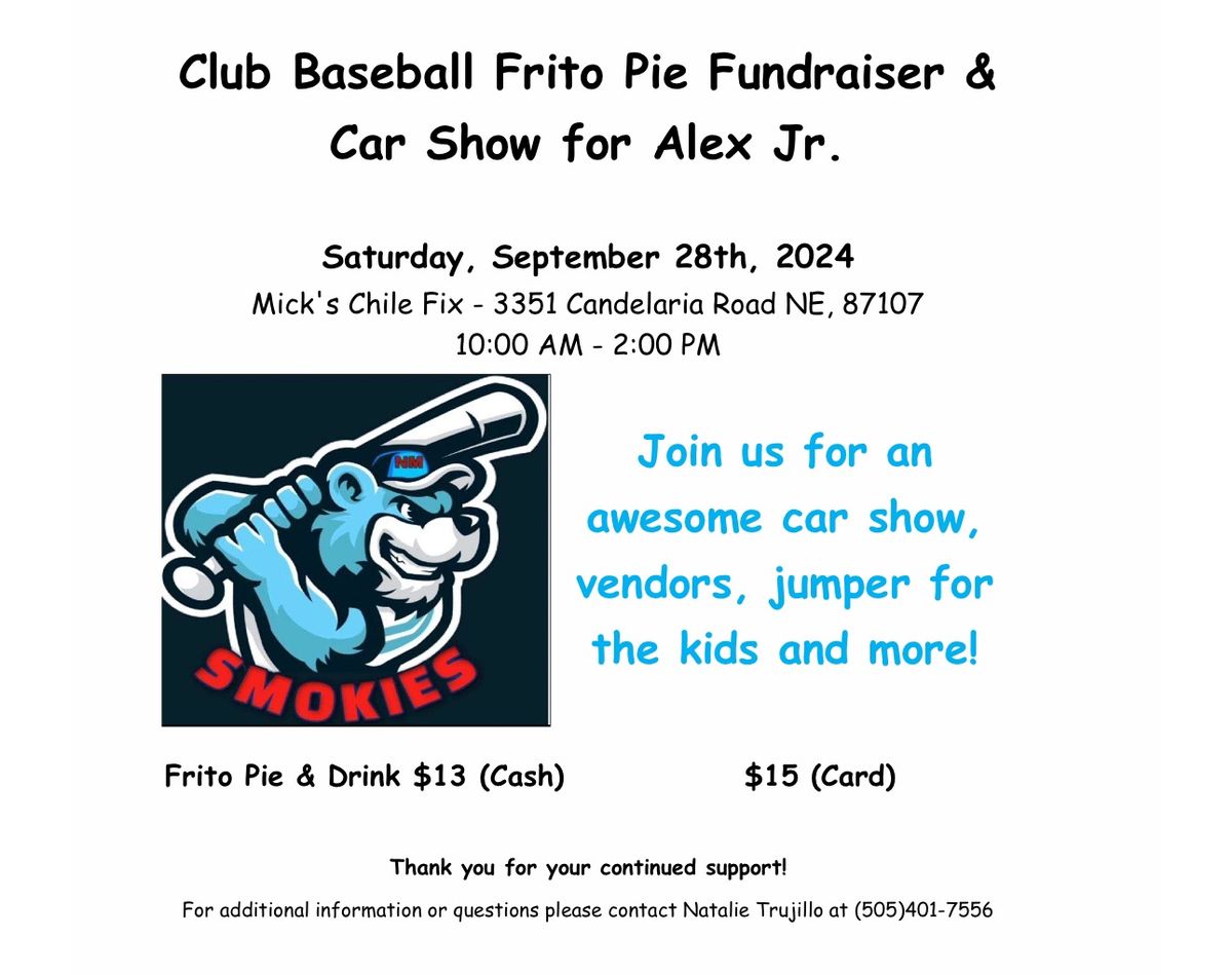 Club Baseball Frito Pie Fundraiser & Car Show for Alex Jr