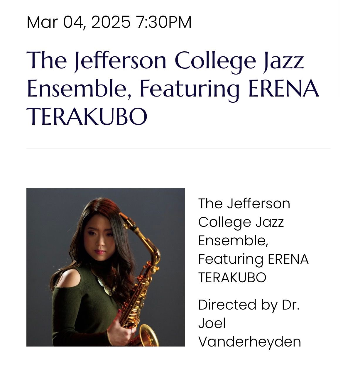 Jefferson College Jazz Ensemble Featuring Erena Terakubo