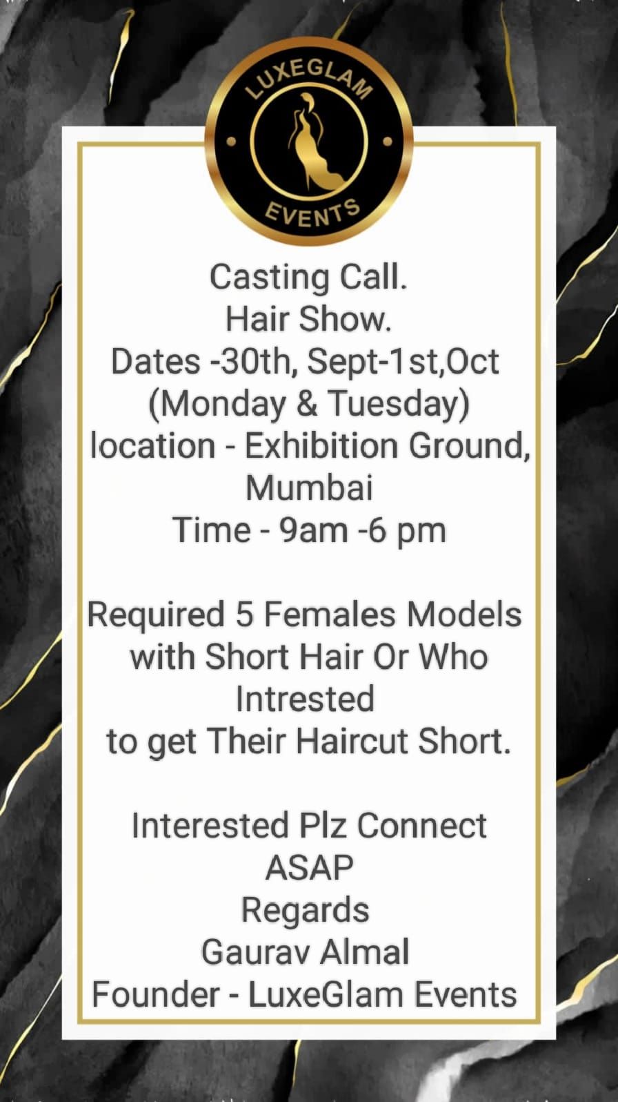 LUXEGLAM EVENTS Casting Call. Hair Show.