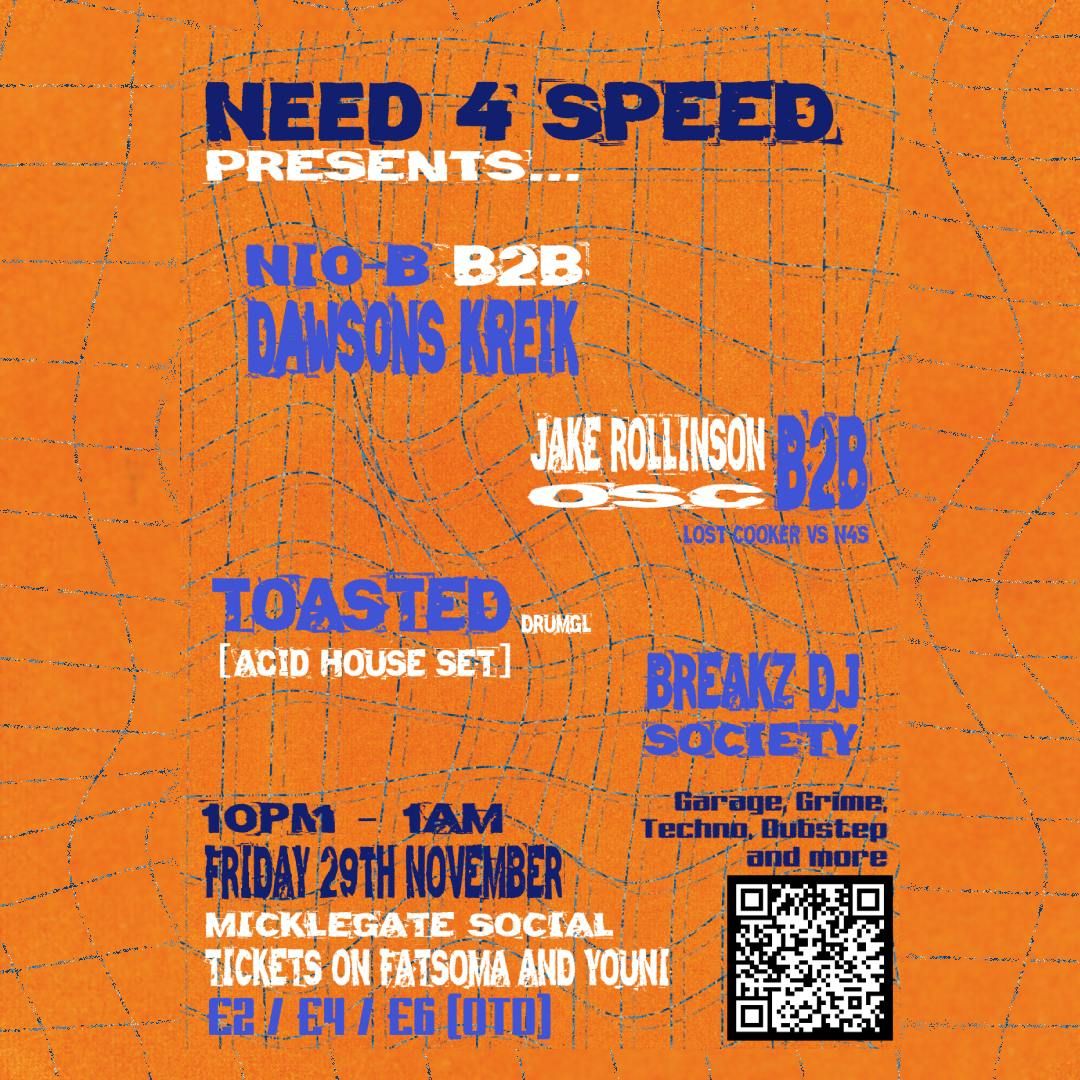 Need 4 Speed Presents... Nio-B, Dawson's Kreik, Jake Rollinson, Osc, Toasted + More @ The Micklegate Social