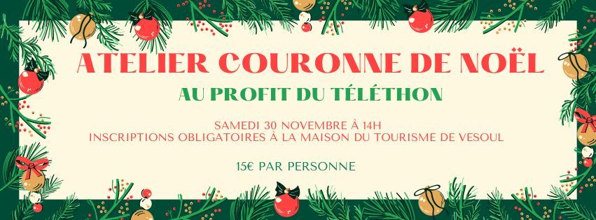 Atelier couronne de No\u00ebl au profit du T\u00e9l\u00e9thon 