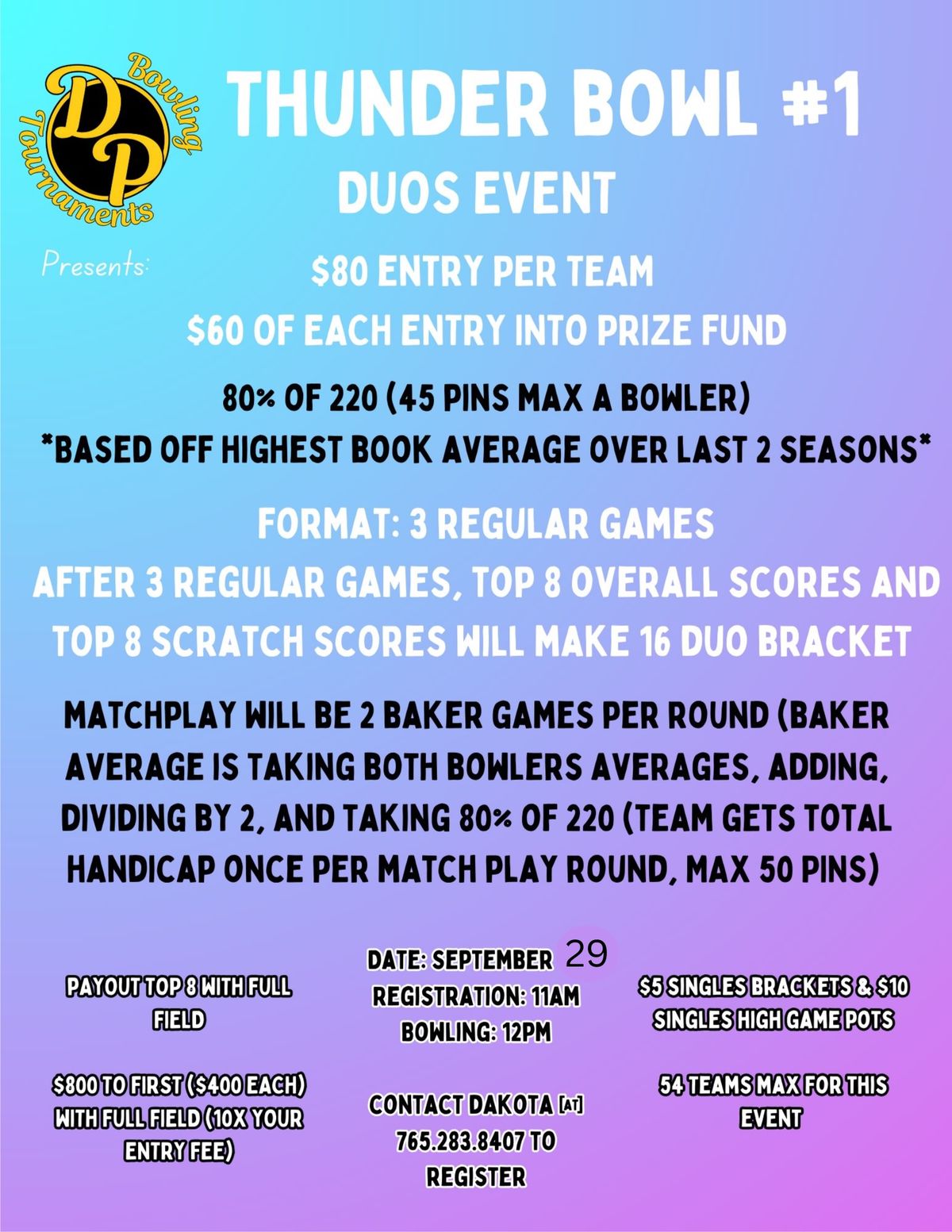 DP Bowling Tournaments Presents: Thunder Bowl #1 Duos Event - $80 Team Entry