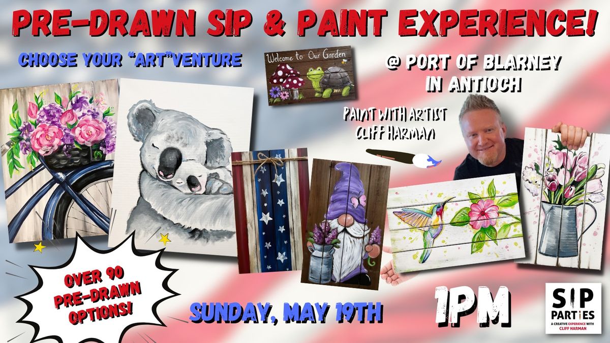 Pre Drawn SIP & Paint Experience! 11" x 17" Wood Pallet or 16" x 20" Canvas. NEW Designs. 90 Options